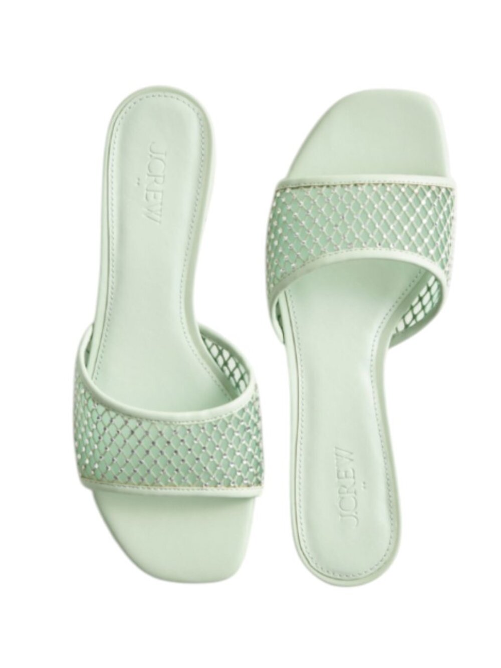 NWT J. Crew Light Green Mesh Slide Sandals with Rhinestones - Size 8